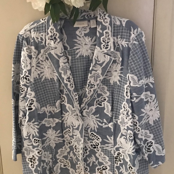 Chico’s blue lace jacket/button down - Picture 4 of 9